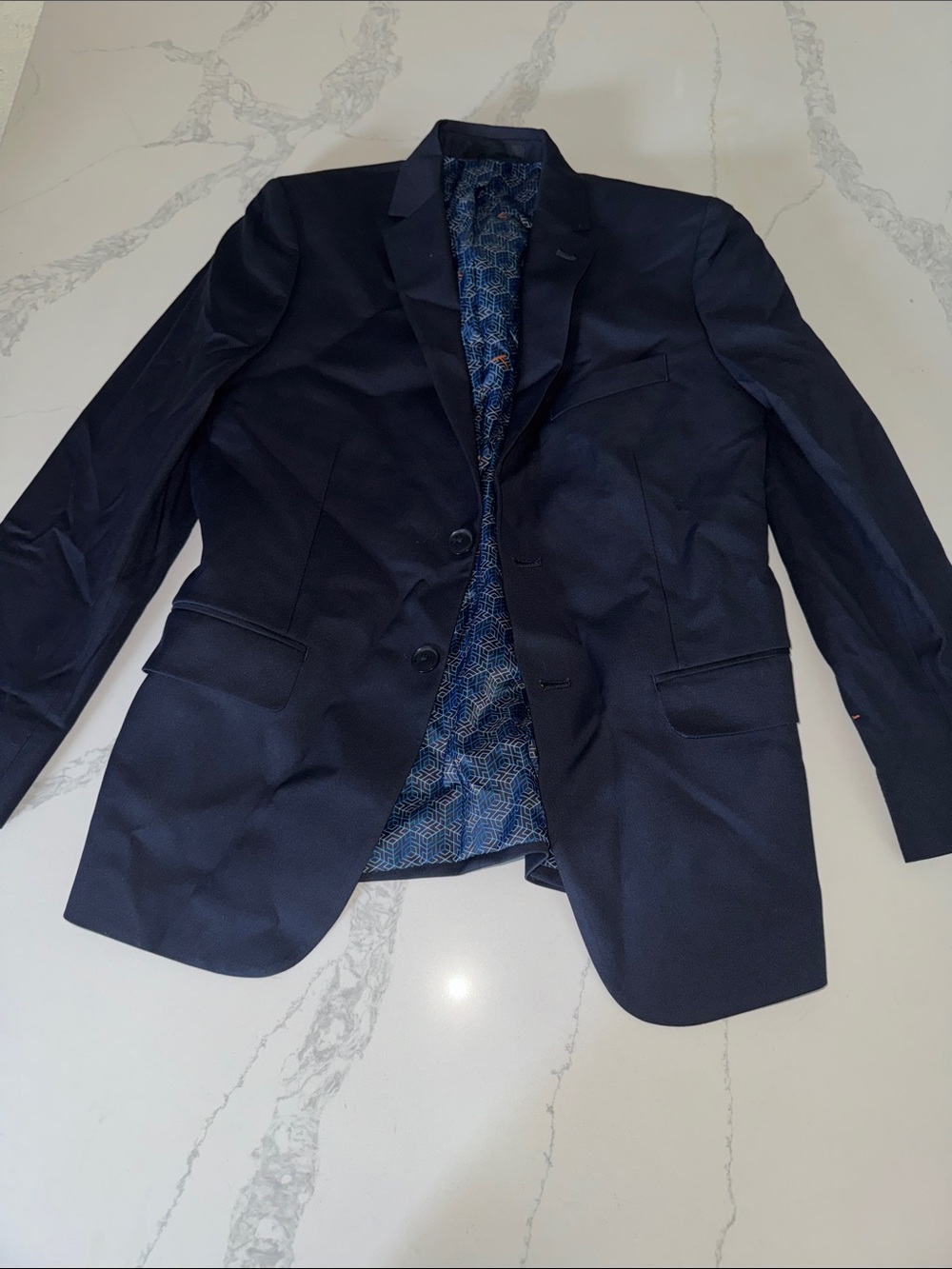Talula Men's Dark Navy Blazer with Patterned Blue Lining